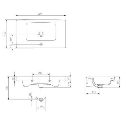 Cersanit K114-017 - Umývadlo na dosku/závesné CREA 44,5x80,5 cm keramika/lesklá biela
