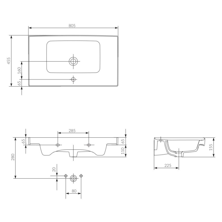 Cersanit K114-017 - Umývadlo na dosku/závesné CREA 44,5x80,5 cm keramika/lesklá biela
