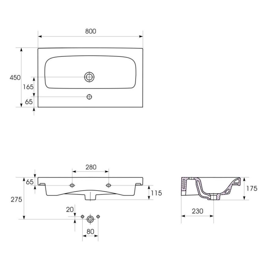 Cersanit K116-013 - Umývadlo na dosku/závesné MODUO 45x80 cm keramika/lesklá biela