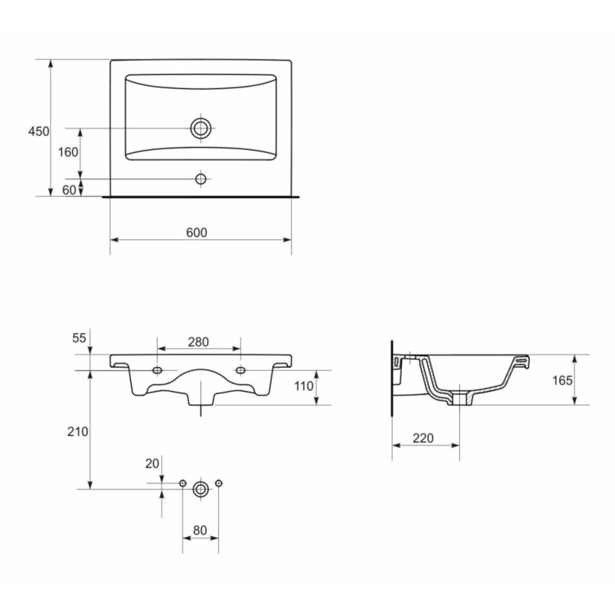 Cersanit K32-003-ECO - Zapustené umývadlo COMO 45x60 cm keramika/lesklá biela