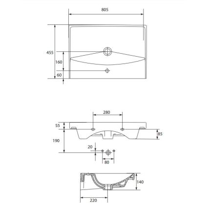 Cersanit K35-061 - Zapustené umývadlo CITY 45,5x80,5 cm keramika/lesklá biela