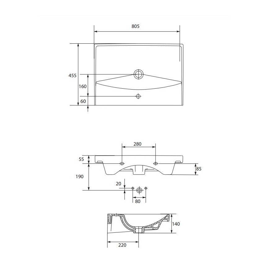 Cersanit K35-061 - Zapustené umývadlo CITY 45,5x80,5 cm keramika/lesklá biela