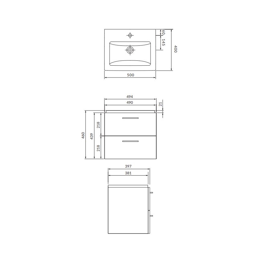 Cersanit S801-146-DSM - Závesná kúpeľňová skrinka s umývadlom LARA COMO 50x40 cm biela