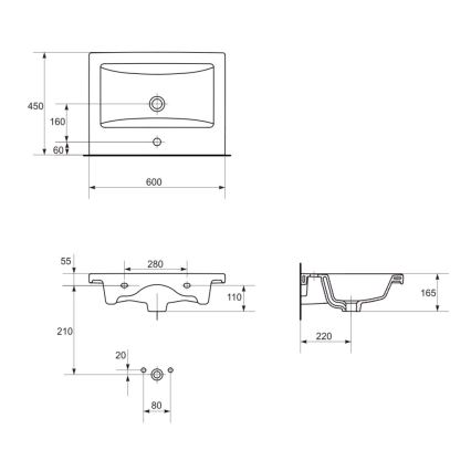 Cersanit S801-147-DSM - Závesná kúpeľňová skrinka s umývadlom LARA 60x45 cm biela