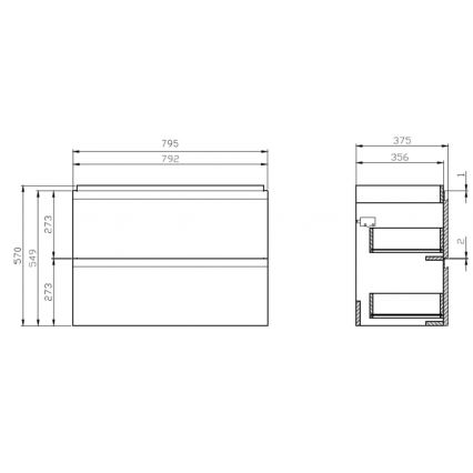 Cersanit S801-225-DSM - Závesná kúpeľňová skrinka s umývadlom MEDA SLIM 62x80 cm lesklá biela