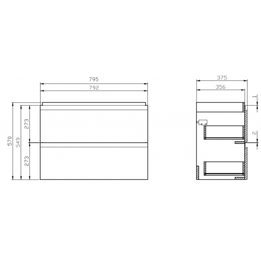 Cersanit S801-225-DSM - Závesná kúpeľňová skrinka s umývadlom MEDA SLIM 62x80 cm lesklá biela