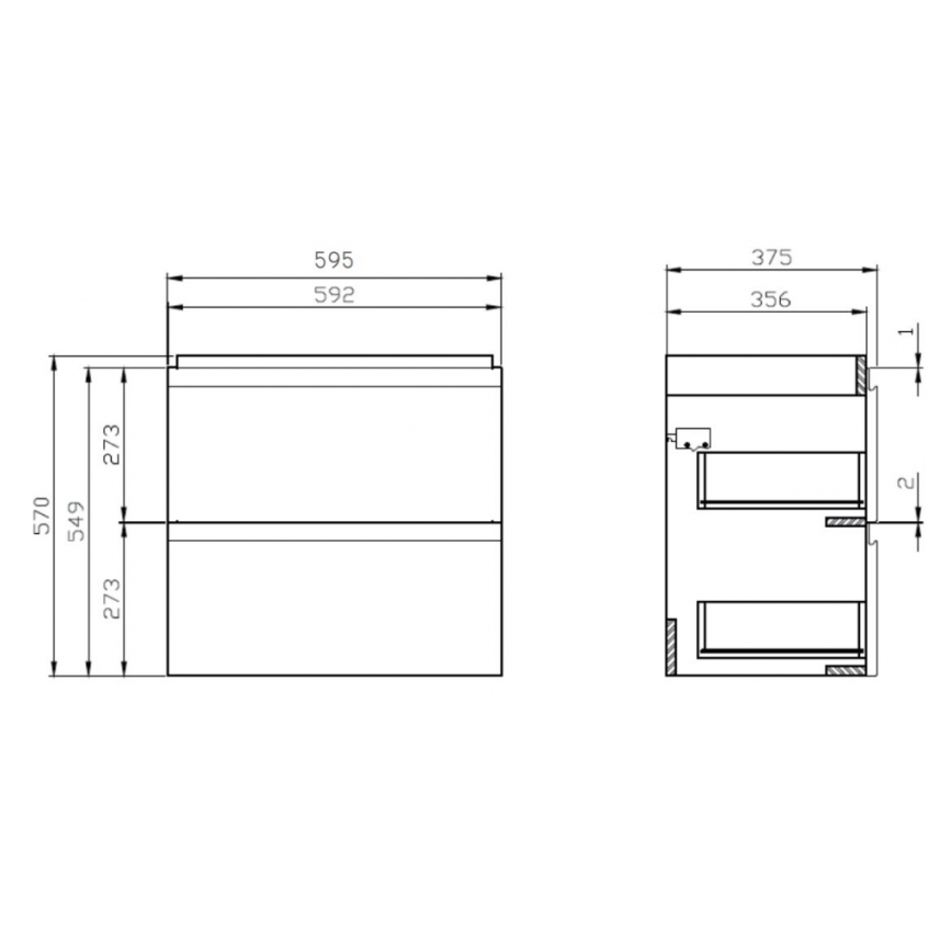 Cersanit S801-227-DSM - Závesná kúpeľňová skrinka s umývadlom MODUO SLIM 60x38 cm lesklá biela