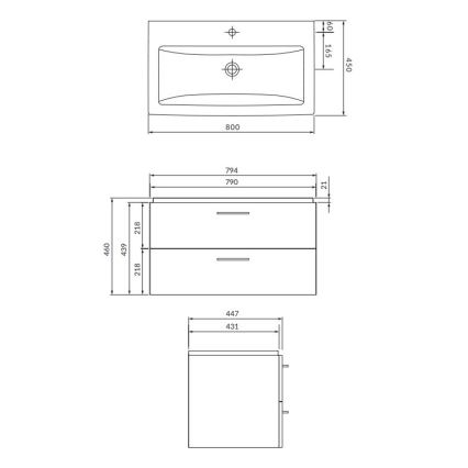 Cersanit S801-338-DSM - Závesná kúpeľňová skrinka s umývadlom LARA 80x45 cm biela