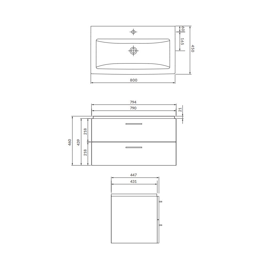 Cersanit S801-338-DSM - Závesná kúpeľňová skrinka s umývadlom LARA 80x45 cm biela