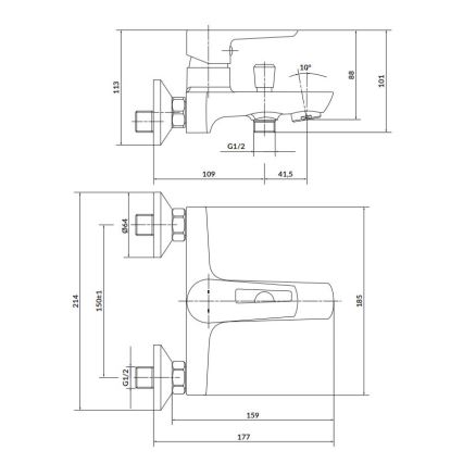 Cersanit S951-009 - Vaňová batéria MILLE čierna/lesklý chróm