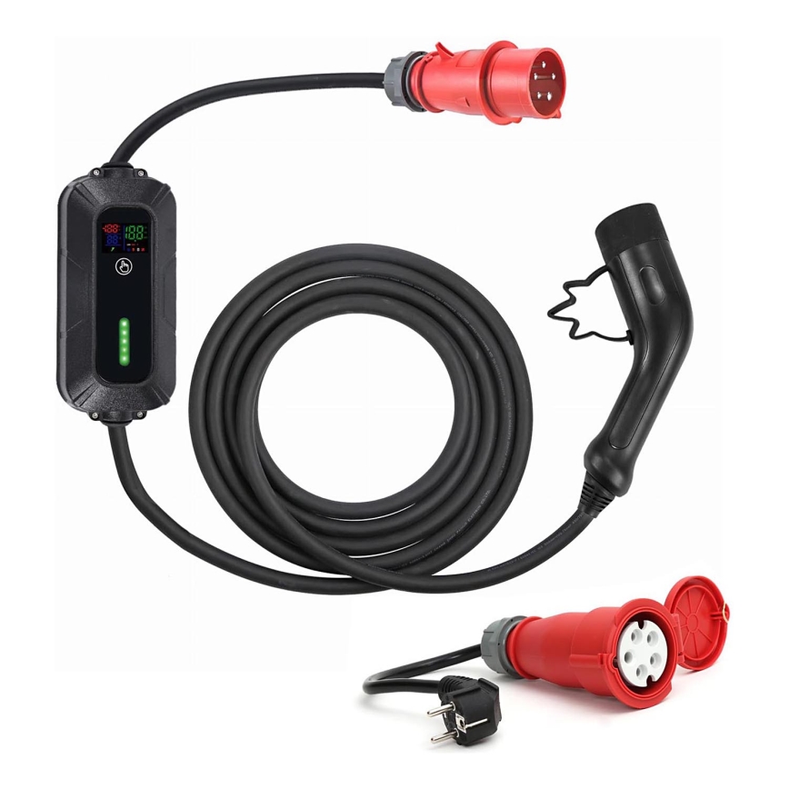Cestovná nabíjacia stanica pre elektromobily EV/PHEV AC Type 2 32A/400V 22kW IP55 5m + adaptér 230V 3,7kW + puzdro