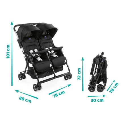 Chicco - Športový kočík pre dvojčatá OHLALA TWIN Black Night čierna