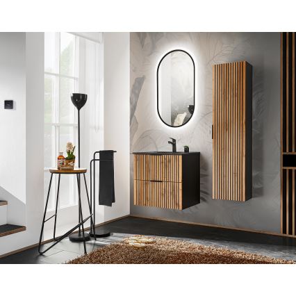 COMAD XILO BLACK WOTAN 82-60-D-2S - Kúpeľňová skrinka pod umývadlo XILO 57x60,2 cm čierna/dub Wotan