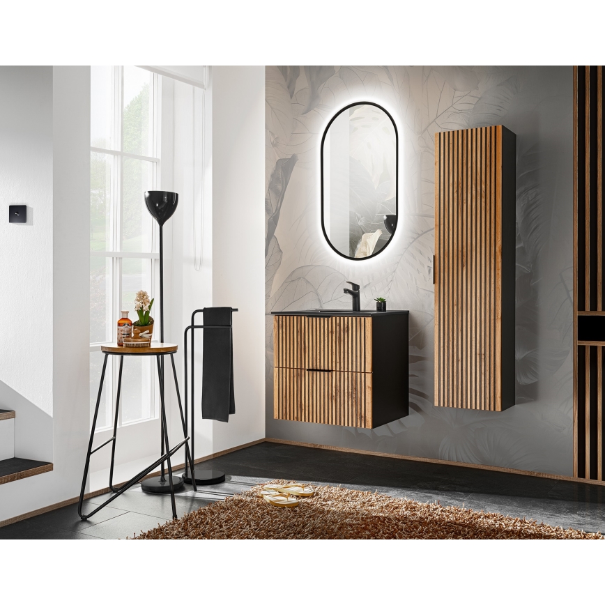 COMAD XILO BLACK WOTAN 82-60-D-2S - Kúpeľňová skrinka pod umývadlo XILO 57x60,2 cm čierna/dub Wotan