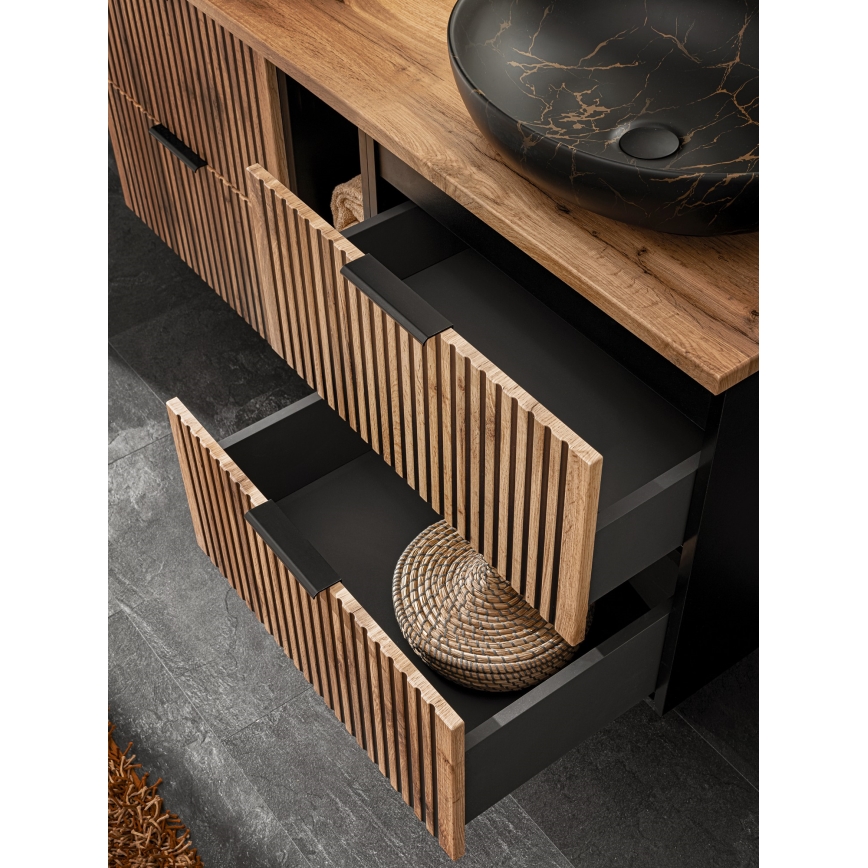 COMAD XILO BLACK WOTAN 82-60-D-2S - Kúpeľňová skrinka pod umývadlo XILO 57x60,2 cm čierna/dub Wotan