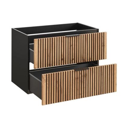 COMAD XILO BLACK WOTAN 82-80-D-2S - Kúpeľňová skrinka pod umývadlo XILO 57x80,2 cm čierna/dub wotan