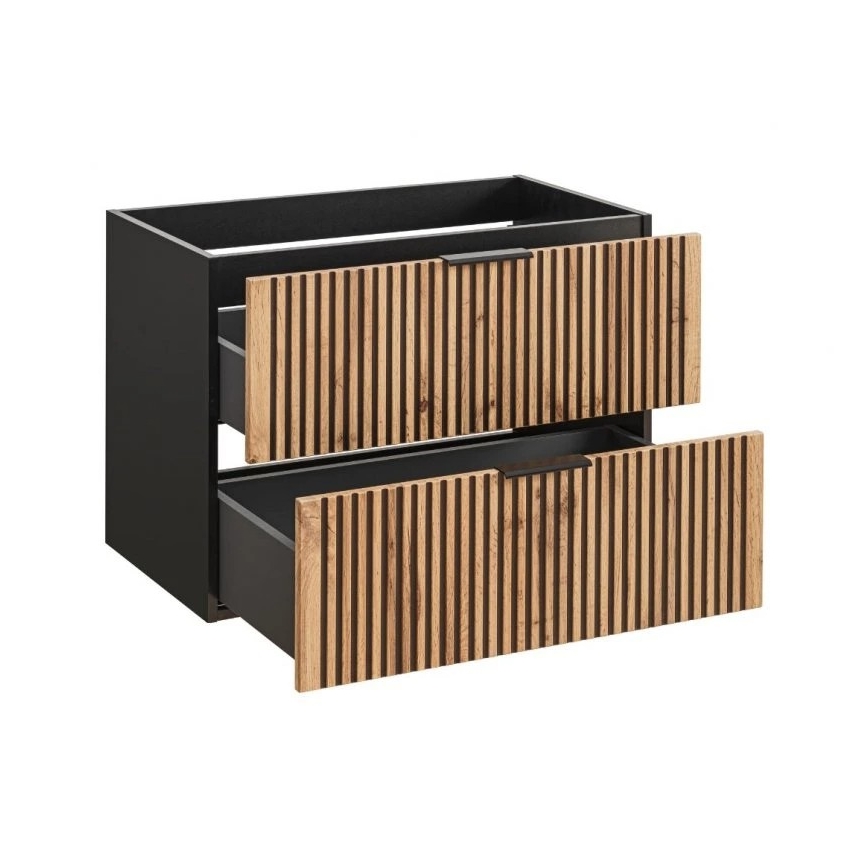 COMAD XILO BLACK WOTAN 82-80-D-2S - Kúpeľňová skrinka pod umývadlo XILO 57x80,2 cm čierna/dub wotan