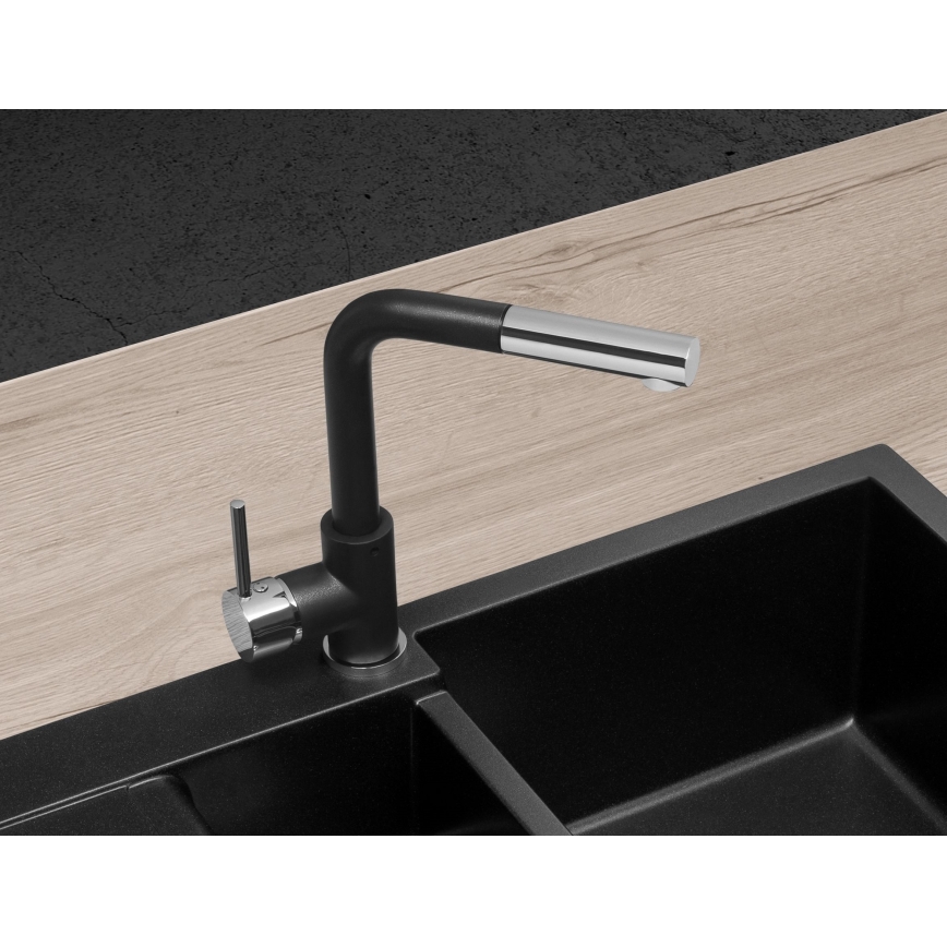 Concept BDG4527BC - Drezová batéria s vysúvacou sprchovou hlavicou 26,9 cm granit/čierna