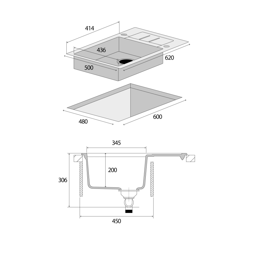 Concept DG05C45DG - Kuchynský drez CUBIS 50x62 cm granit/tmavosivý