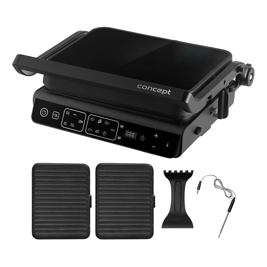 Concept ge3600 - Kontaktný gril s teplotnou sondou GLASS 2000W/230V čierna
