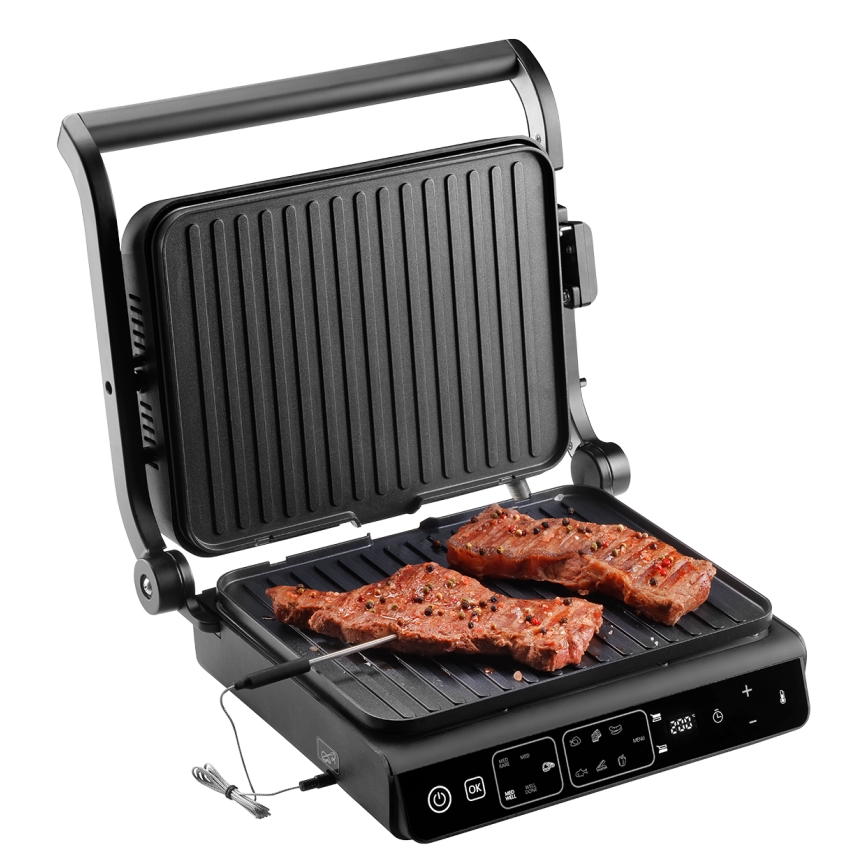 Concept ge3600 - Kontaktný gril s teplotnou sondou GLASS 2000W/230V čierny