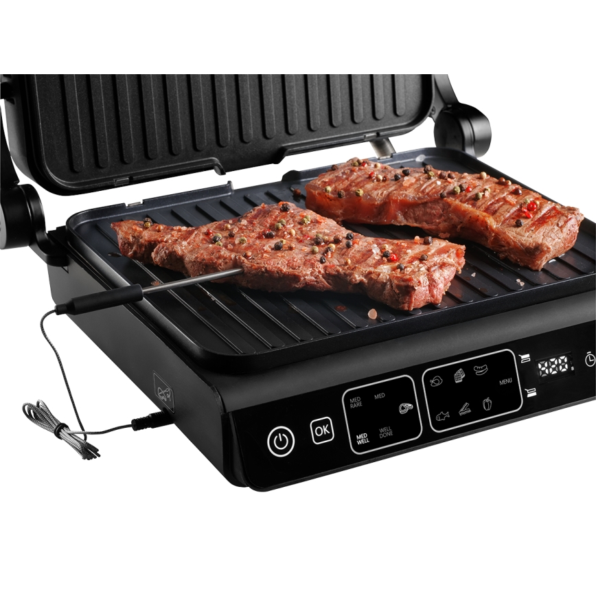 Concept ge3600 - Kontaktný gril s teplotnou sondou GLASS 2000W/230V čierny