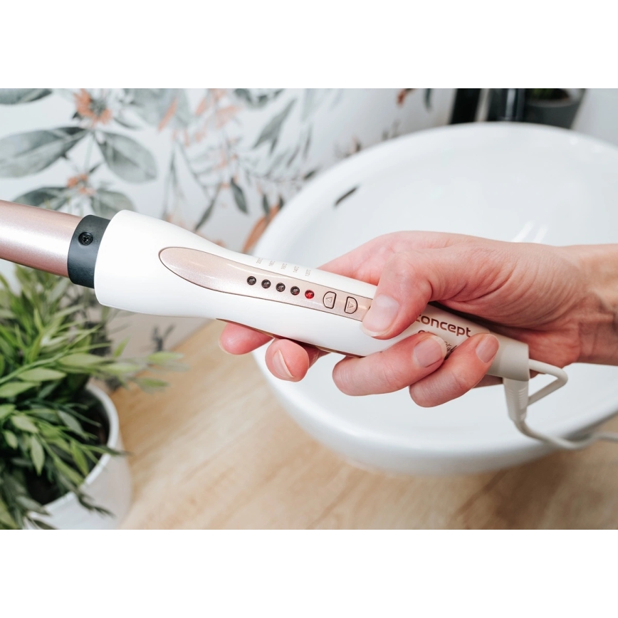 Concept KK2125 - Kónická kulma na vlasy GLAM STYLE 42W/230V biela/ružovo-zlatá