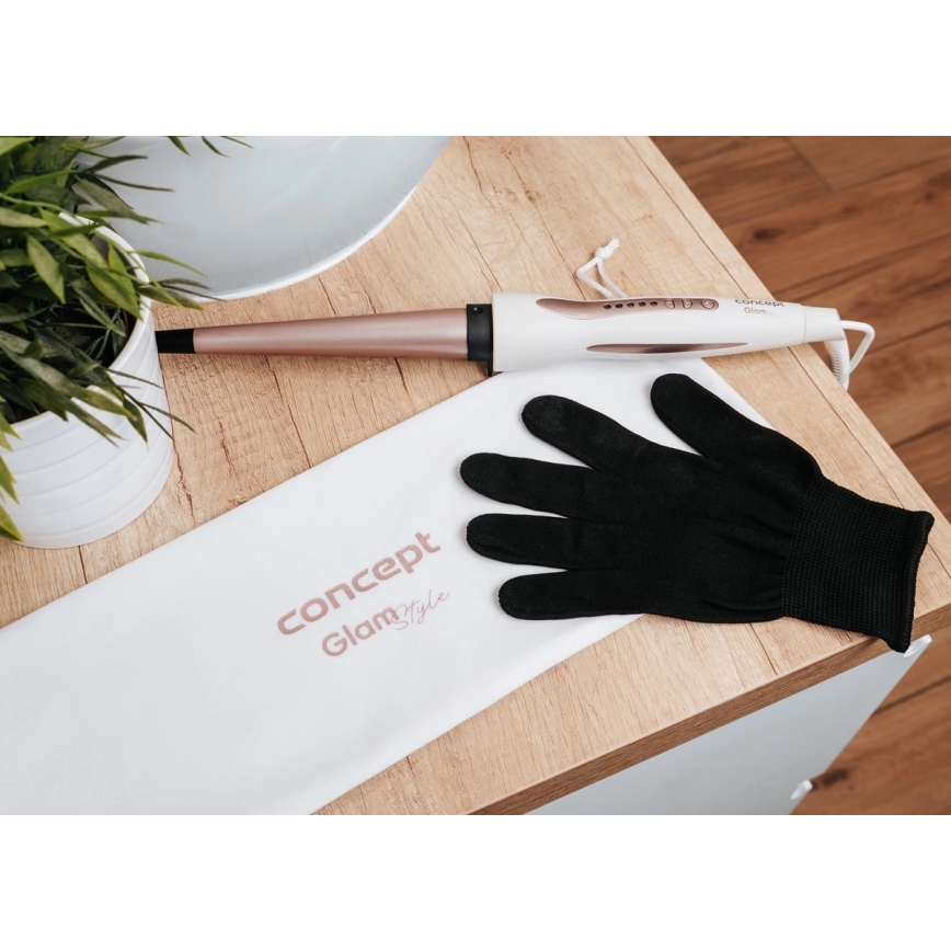 Concept KK2125 - Kónická kulma na vlasy GLAM STYLE 42W/230V biela/ružovo-zlatá