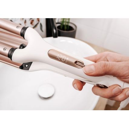 Concept KT2140 - Trojkulma na vlasy GLAM STYLE 100W/230V biela/ružovo-zlatá