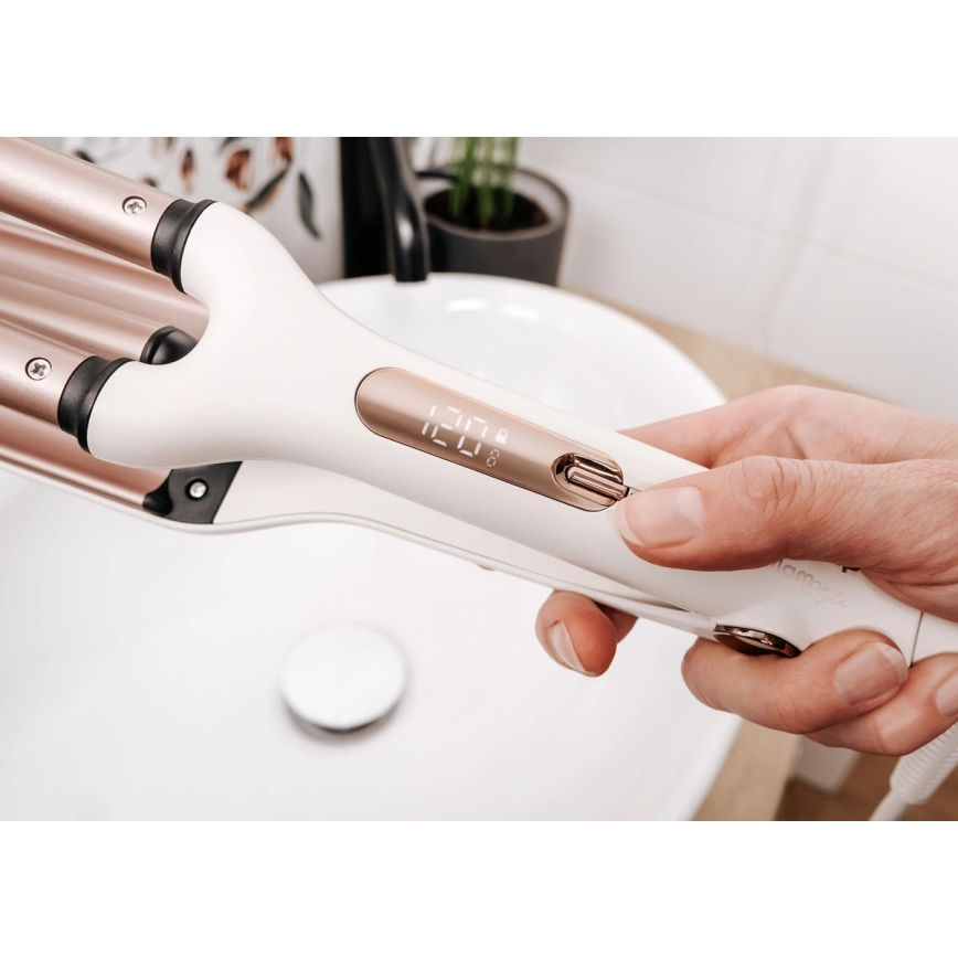 Concept KT2140 - Trojkulma na vlasy GLAM STYLE 100W/230V biela/ružovo-zlatá