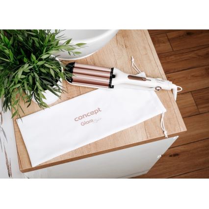 Concept KT2140 - Trojkulma na vlasy GLAM STYLE 100W/230V biela/ružovo-zlatá