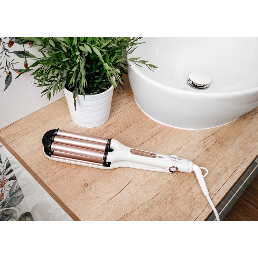 Concept KT2140 - Trojkulma na vlasy GLAM STYLE 100W/230V biela/ružovo-zlatá