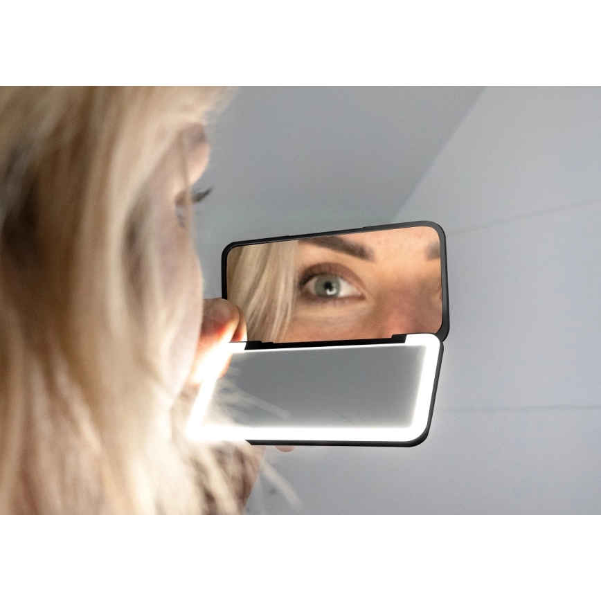 Concept KZ2020 - LED Vreckové kozmetické zrkadlo PERFECT SKIN LED/1,5W/5V 4500-5500K 300 mAh čierne