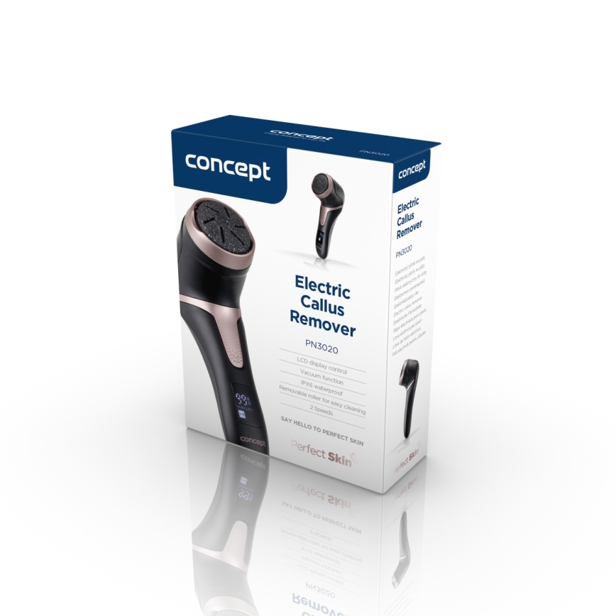 Concept PN3020 - Elektrický pilník na päty PERFECT SKIN 5V 1200 mAh IPX6 čierna/ružovo-zlatá