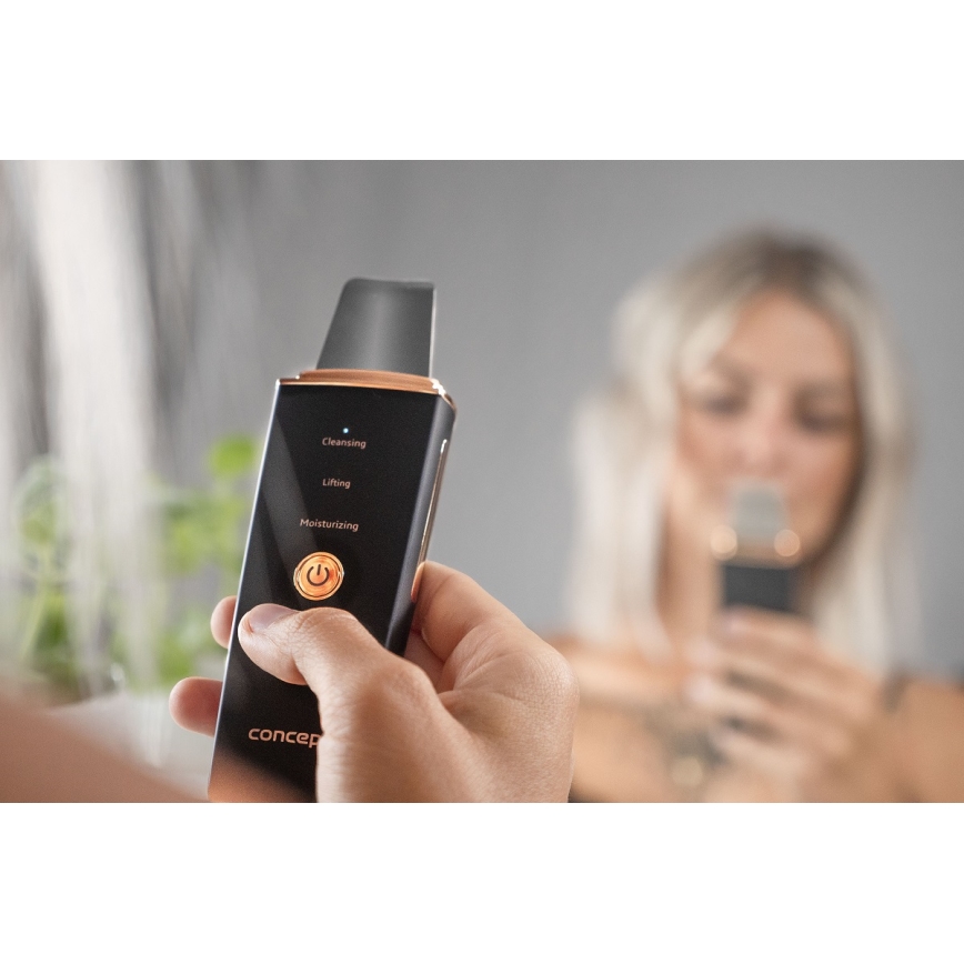 Concept PO2060 - Kozmetická ultrazvuková špachtľa PERFECT SKIN 3,5W/5V USB 500 mAh IPX6 čierna