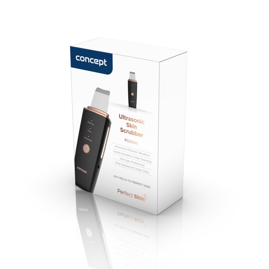 Concept PO2060 - Kozmetická ultrazvuková špachtľa PERFECT SKIN 3,5W/5V USB 500 mAh IPX6 čierna