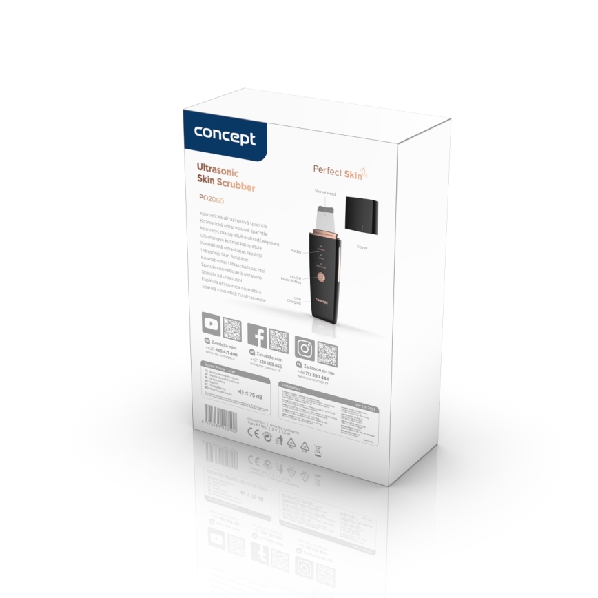 Concept PO2060 - Kozmetická ultrazvuková špachtľa PERFECT SKIN 3,5W/5V USB 500 mAh IPX6 čierna