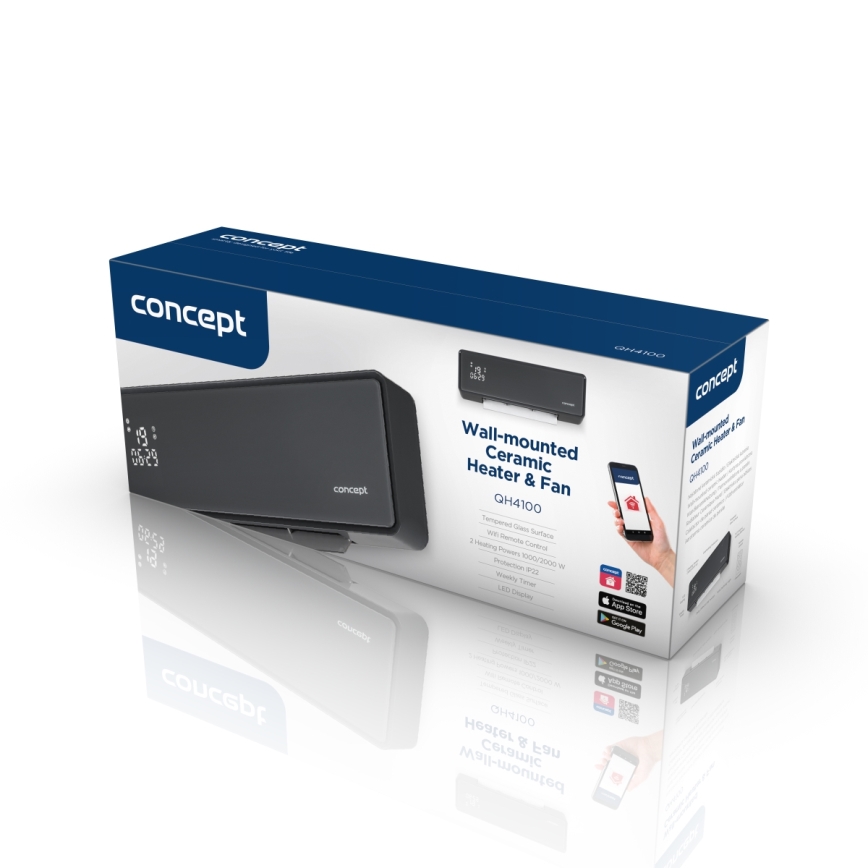Concept QH4100 - Elektrický ohrievač 1000/2000W Wi-Fi IP22 sivý + diaľkové ovládanie