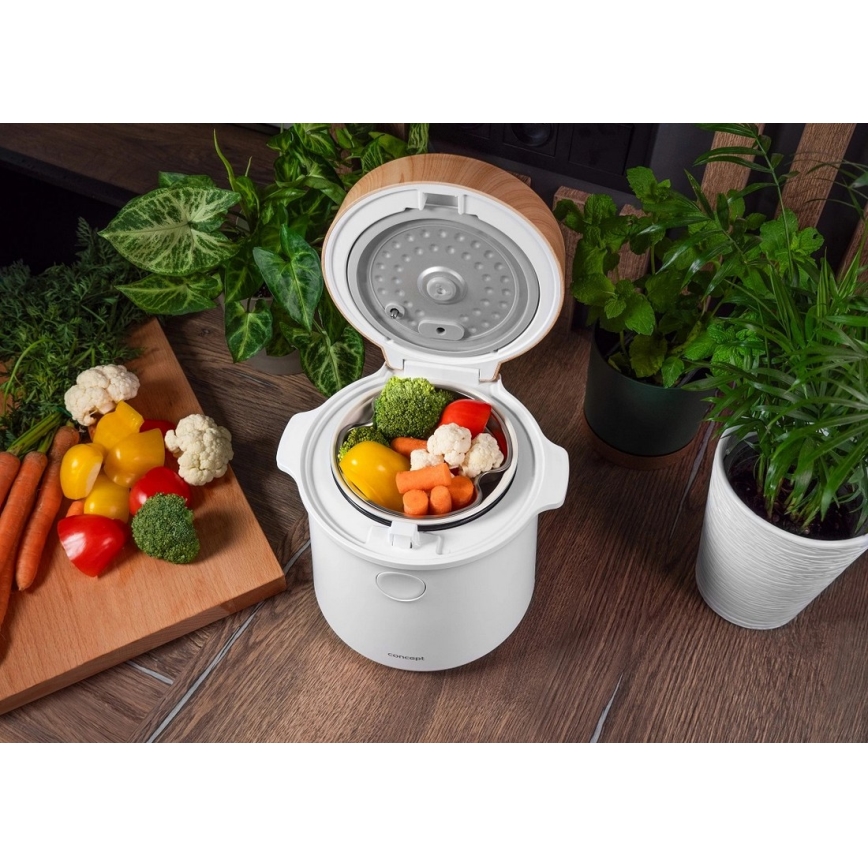 Concept RE3030 - Digitálny ryžovar 2 v 1 380 W/230 V 1,5 l biela/dekor dreva