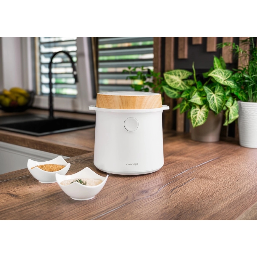Concept RE3030 - Digitálny ryžovar 2 v 1 380 W/230 V 1,5 l biela/dekor dreva