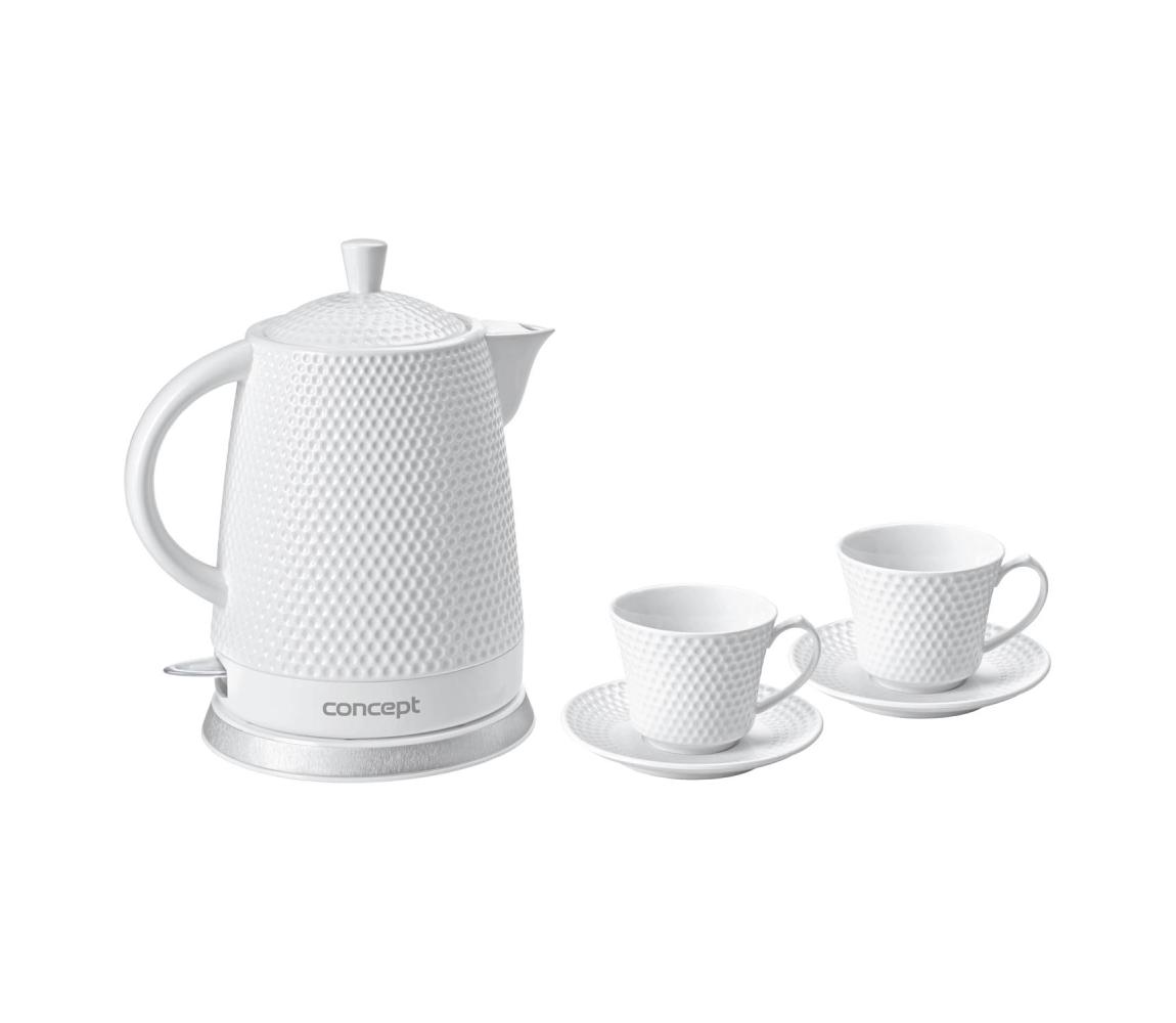 Concept RK0040 - rýchlovarná kanvica 1,5 l 1500W/230V biela/keramika + 2x šálky s podšálkami rk0040