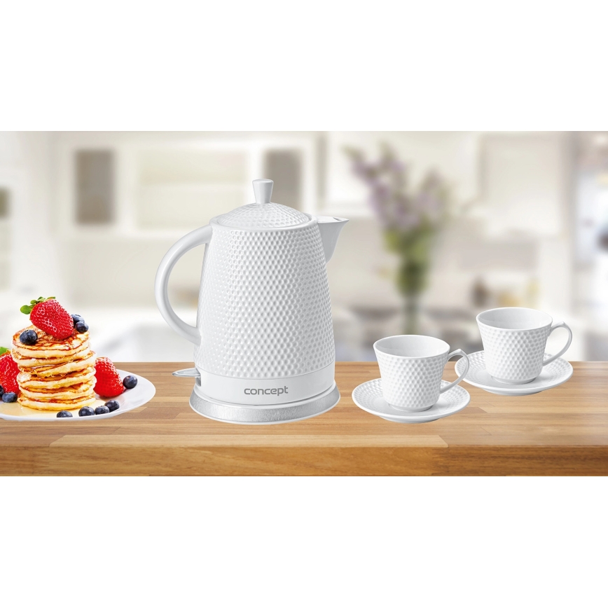 Concept RK0040 - Rýchlovarná kanvica 1,5 l 1500W/230V biela/keramika + 2 šálky s podšálkami