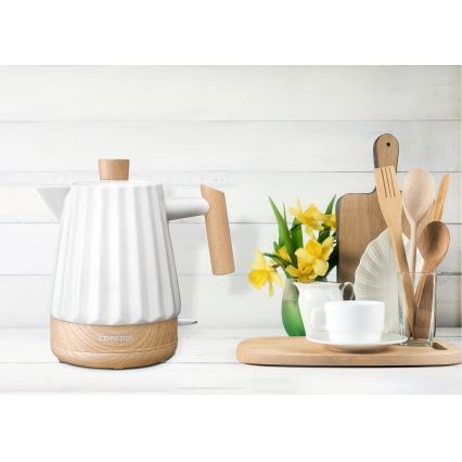 Concept RK0090 - Rýchlovarná kanvica 1,5 l 1500W/230V biela/drevený dekor/keramika
