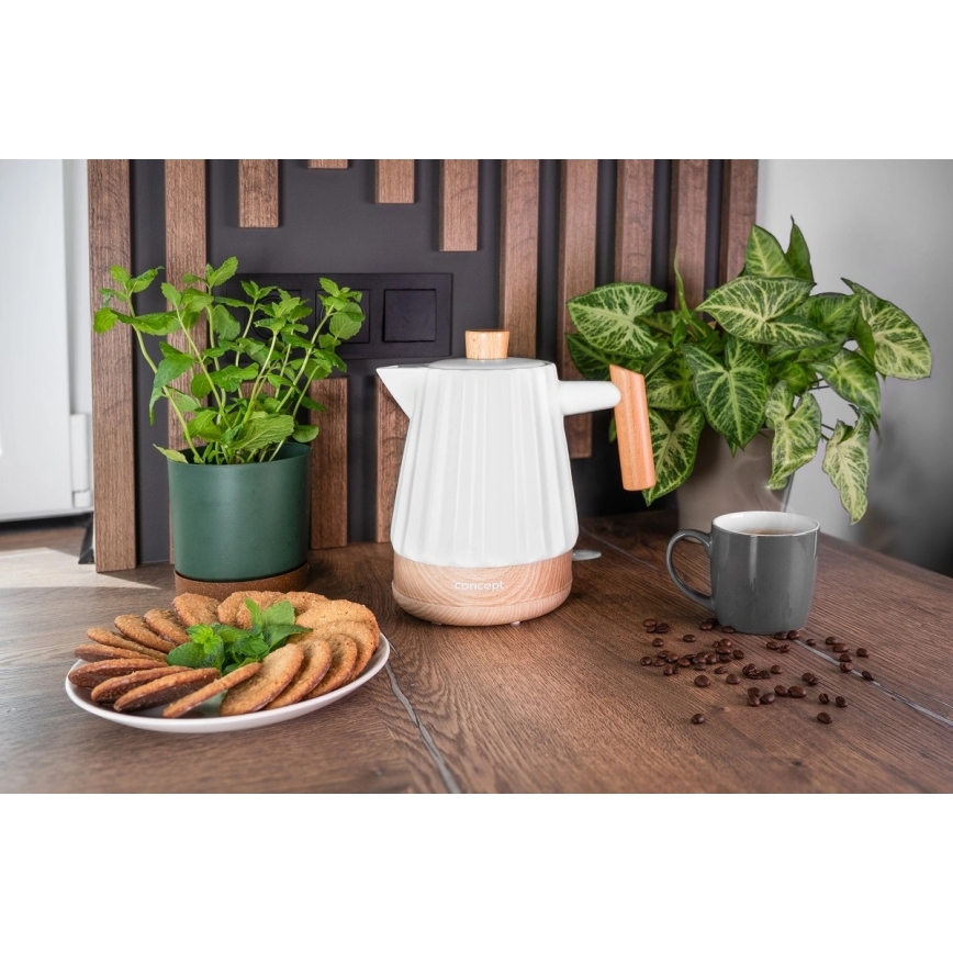 Concept RK0090 - Rýchlovarná kanvica 1,5 l 1500W/230V biela/drevený dekor/keramika