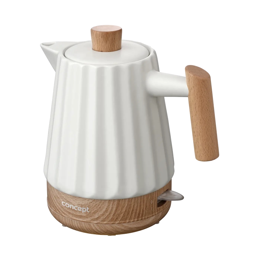 Concept RK0090 - Rýchlovarná kanvica 1,5 l 1500W/230V biela/drevený dekor/keramika