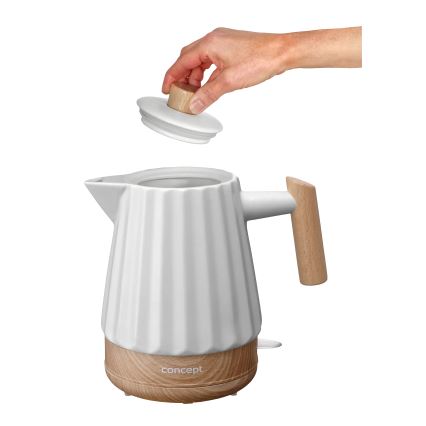 Concept RK0090 - Rýchlovarná kanvica 1,5 l 1500W/230V biela/drevený dekor/keramika