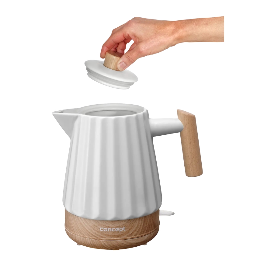 Concept RK0090 - Rýchlovarná kanvica 1,5 l 1500W/230V biela/drevený dekor/keramika