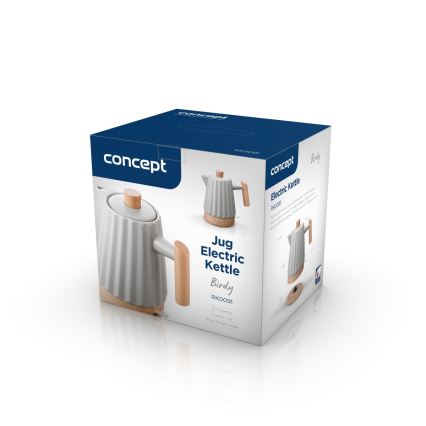 Concept RK0091 - Rýchlovarná kanvica 1,5 l 1500W/230V svetlosivá/drevený dekor/keramika