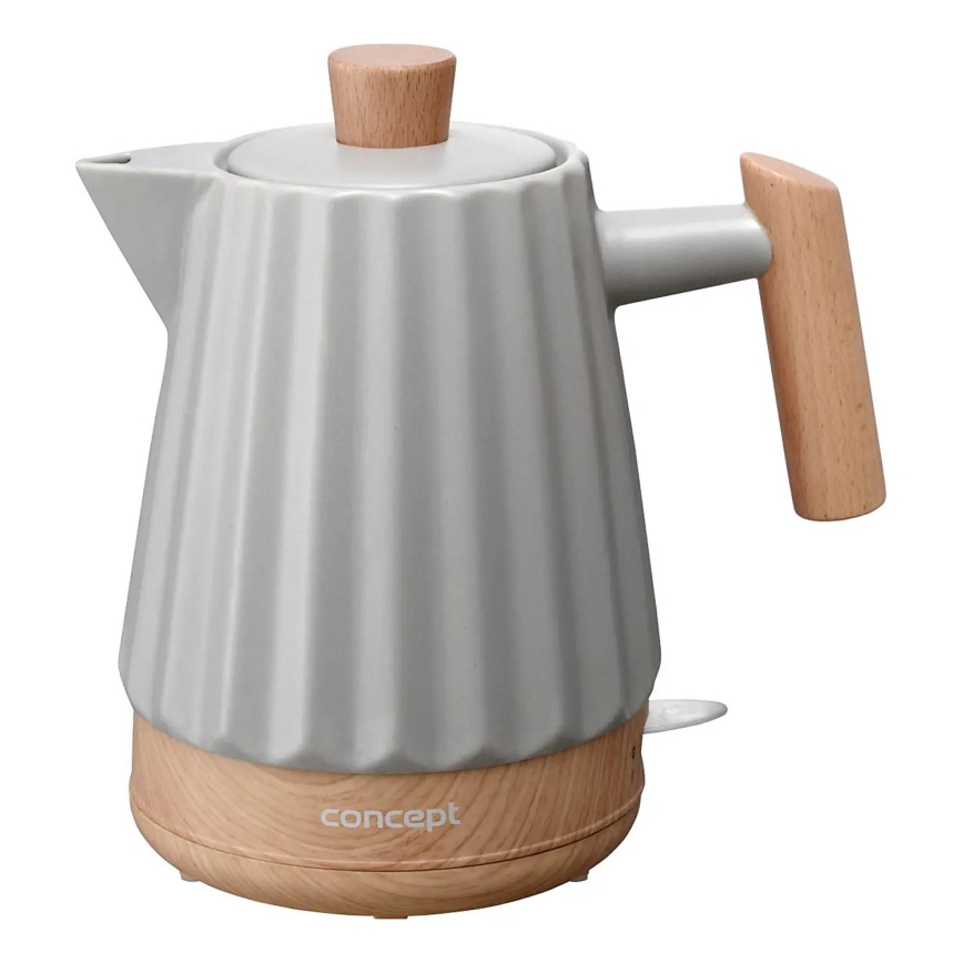 Concept RK0091 - Rýchlovarná kanvica 1,5 l 1500W/230V svetlosivá/drevený dekor/keramika