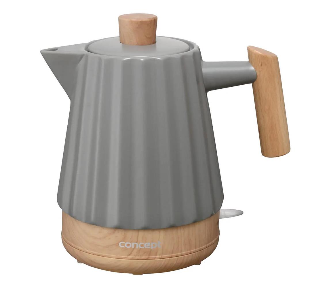 Concept RK0092 - Rýchlovarná kanvica 1,5 l, 1500 W / 230 V, tmavosivá / drevený dekor / keramika rk0092